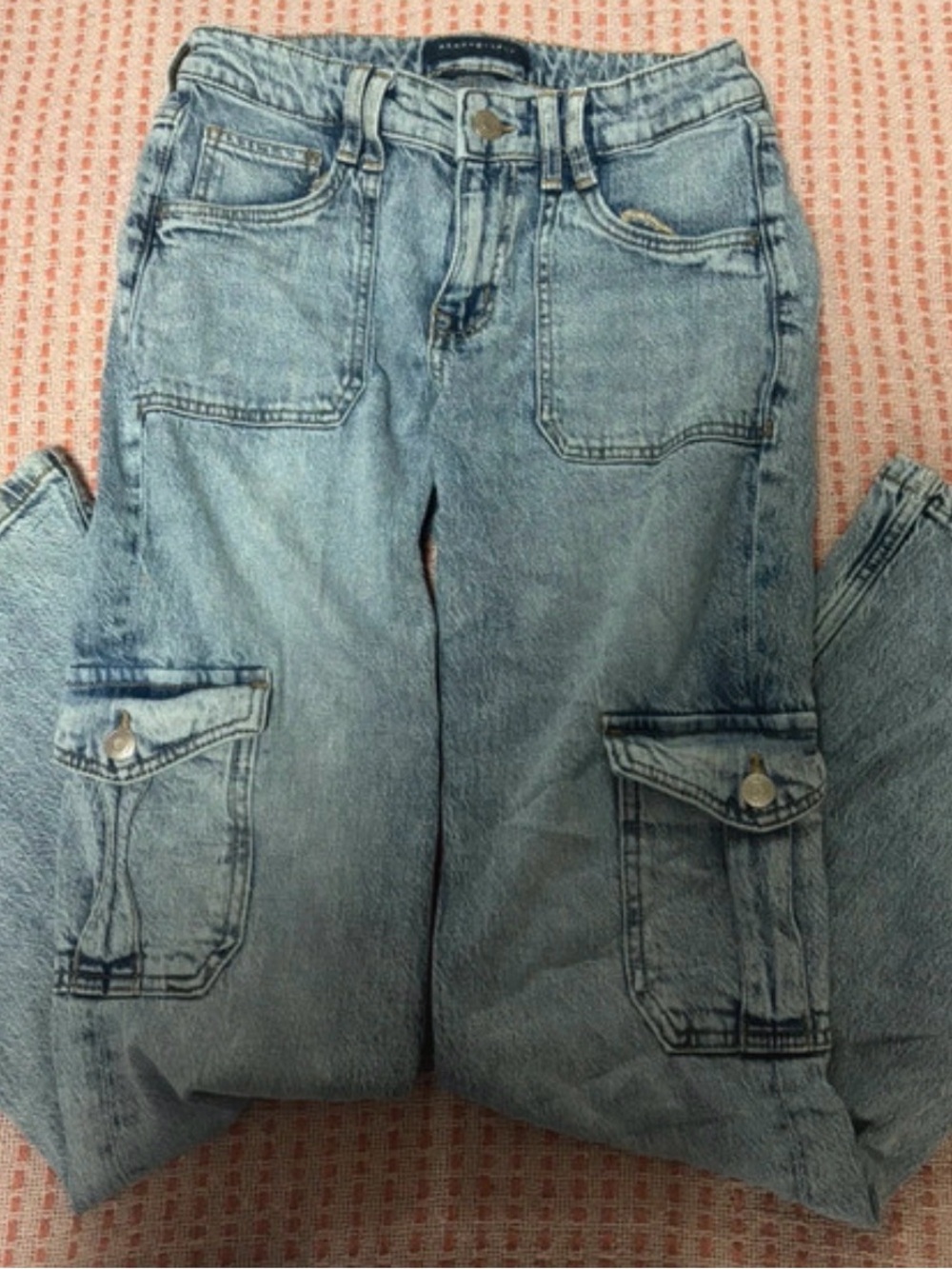 Aeropostale Mid Rise Flare Utility Jeans - Light Blue